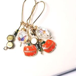 Dangle hand crafted bohemian earring  01p# Pumpkin Fringe Crystal Glass SemiHoop
